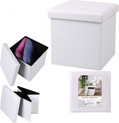 Multifunctionele Opvouwbare Opbergbox (Kruk) - 50L - Wit - Ruimtebesparende Bewaarbox - Bijzettafel - Kunstleren Bekleding - Ideaal voor Opslag en Zitplaats