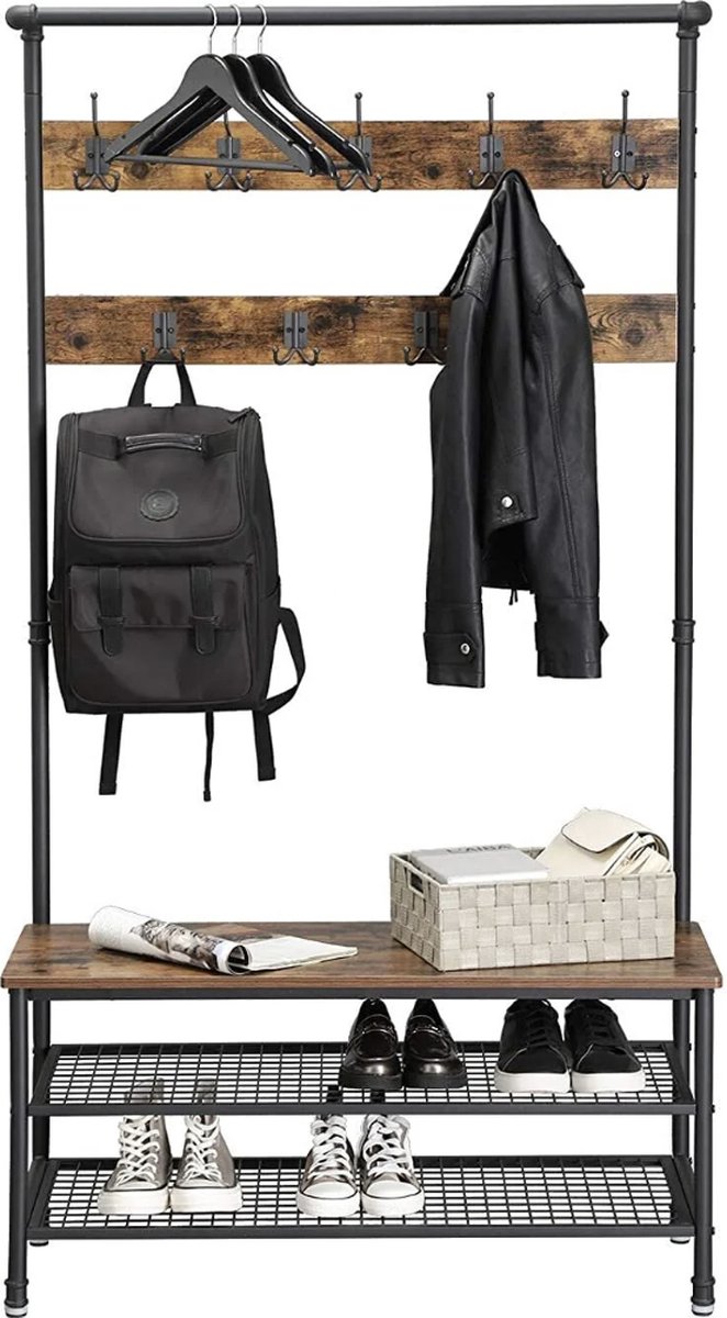 BOSTIC - MIRA - XL Garderoberek - met kapstok - inclusief zitbankje en schoenenrek - MAZAZU