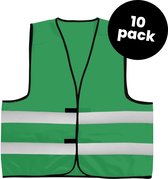 10-pack groene veiligheidshesjes - Veiligheidsvesten groen - Veiligheidshesjes volwassenen - Hesjes evenementen - Hesjesfabriek