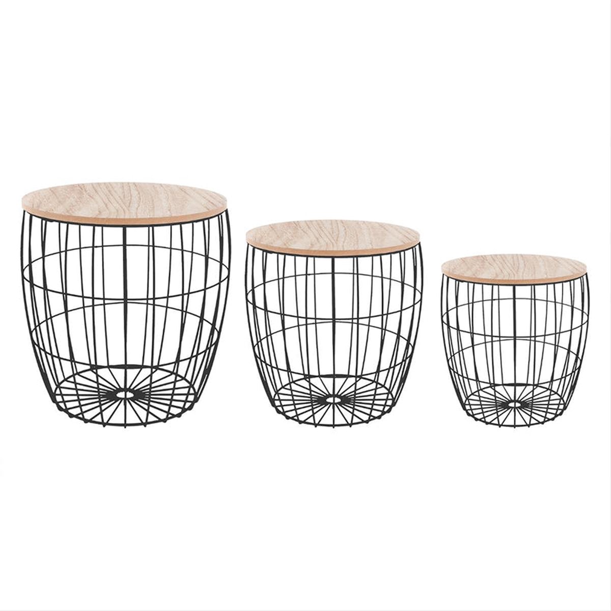Set van 3 tabellen tabbladen geometrische ronde sofa - Acier|Hout|Paulownia - Wit - Wit -