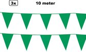 3x Vlaggenlijn groen 10 meter - 1 kleur - vlaglijn festival feest party verjaardag thema feest kleur