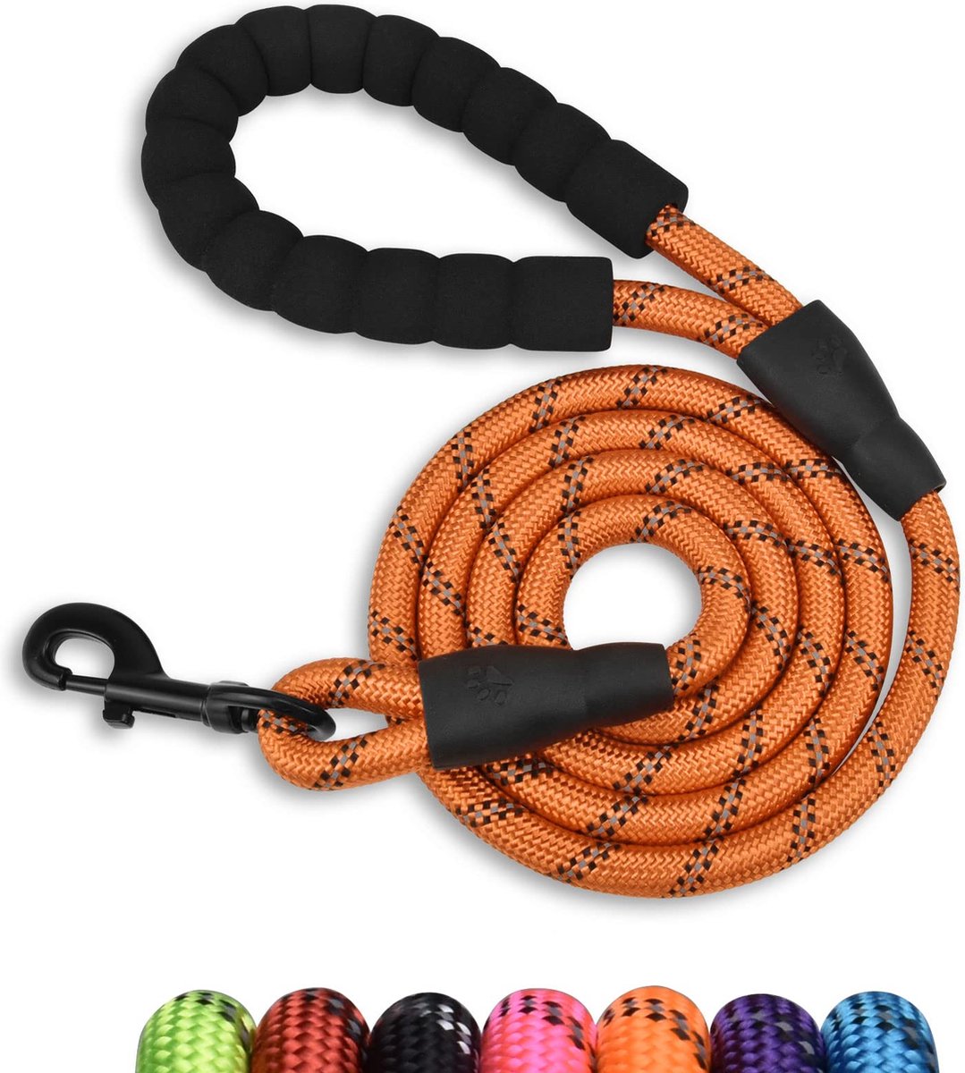 JAXY Hondenriem - Nylon Hondenlijn - Gevoerd Handvat - Robuust Touw - Reflecterende Looplijn Hond - 1,5 M - Oranje