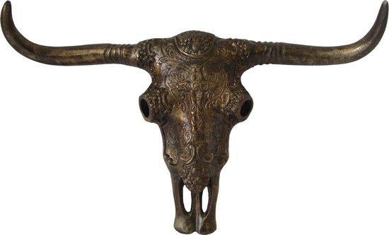 Deco4yourhome® - Wanddecoratie - Schedel - Skull - 52cm - Antique Brass - Antiek Goud