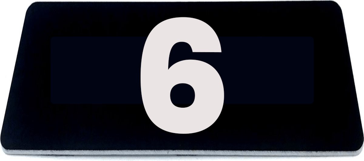 Nummerplaatje 6 - 80 x 50 x 1,6 mm - Zwart/wit - incl. 3M-tape | Nummerbordje - Deur en kamernummer - brievenbusnummers - Gratis verzending - 5 jaar garantie | Gratis Verzending