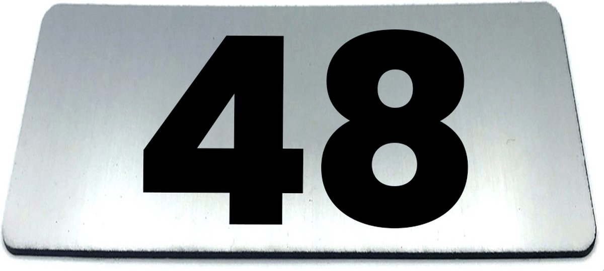 Nummerplaatje 48 - 80 x 50 x 1,6 mm - RVS-look geborsteld - Incl. 3M-tape | Nummerbordje - Deur en kamernummer - brievenbusnummers - Gratis verzending - 5 jaar garantie | Gratis Verzending