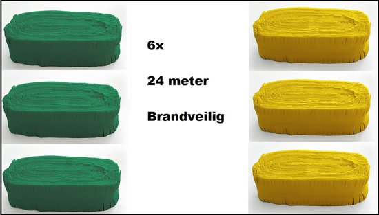 6x Crepe guirlande brandveilig groen en geel 24 meter - BRANDVEILIG