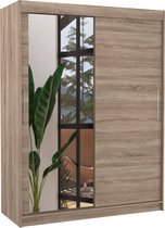 Kledingkast - Bianco - 2 schuifdeuren - Kledingkast met spiegel - Planken - Kledingroede - 150 cm - Truffel - Ruime kledingkast