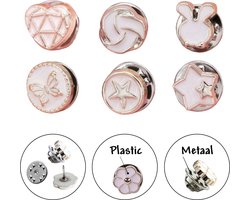 Fako Bijoux® - Pin Broche Mini - Steek Pin Knopen Set - 6 Mini Broches - 8-12mm - Silver, Gold & White - 6 Stuks - Zilver, Goud & Wit - Serie 9