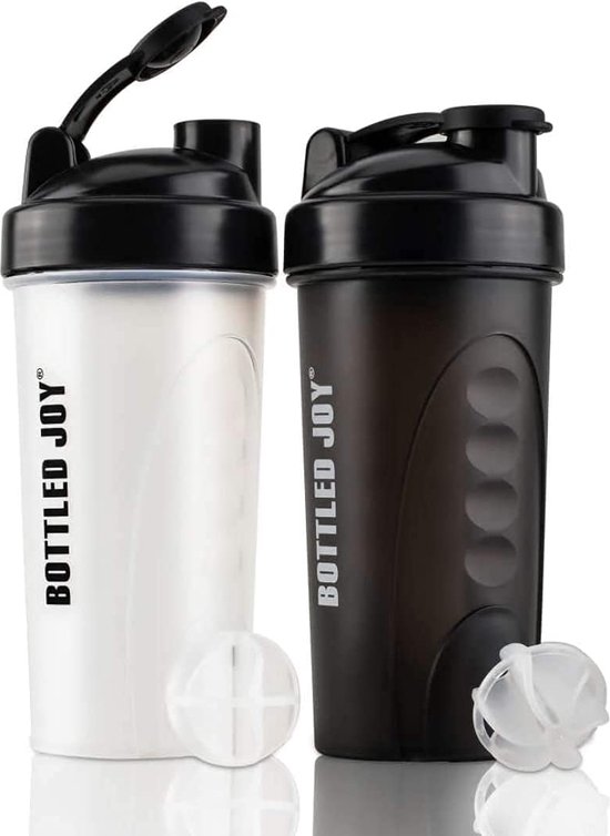 Bottledjoy Lot de 2 bouteilles shaker protéinées transparentes 800 ml [sans BPA, anti-fuite]