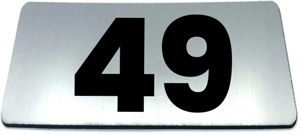 Nummerplaatje 49 - 80 x 50 x 1,6 mm - RVS-look geborsteld - Incl. 3M-tape | Nummerbordje - Deur en kamernummer - brievenbusnummers - Gratis verzending - 5 jaar garantie | Gratis Verzending