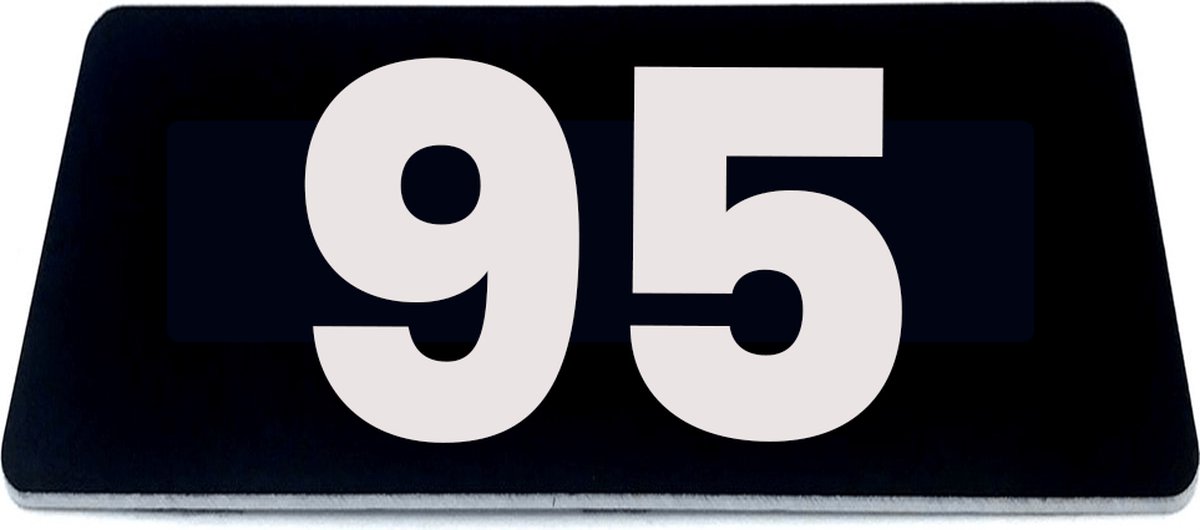 Nummerplaatje 95 - 80 x 50 x 1,6 mm - Zwart/wit - incl. 3M-tape | Nummerbordje - Deur en kamernummer - brievenbusnummers - Gratis verzending - 5 jaar garantie | Gratis Verzending