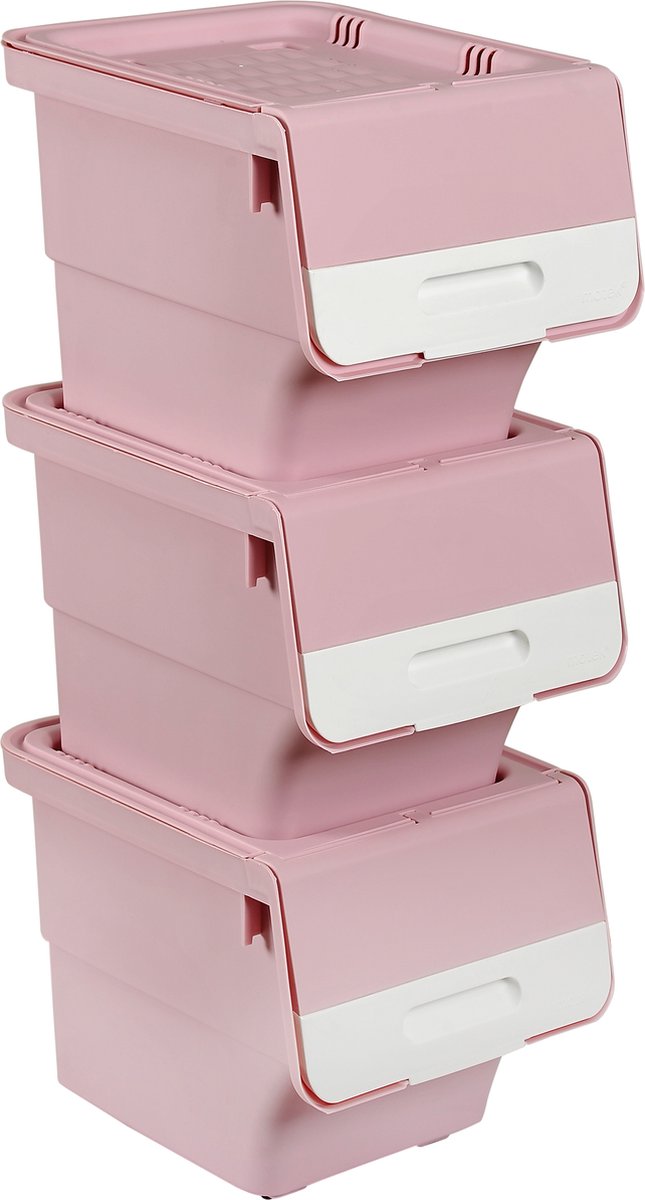 Motek® - Opbergbox - 3*33L=99L - Met Wielen - Gerecycled Plastic - Pink - Poeder - Opbergdoos