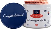 Stroopwafel Cadeau Blik 'Congratulations' - Doos met 12 blikjes - 8 Stroopwafels per blik (96 Koeken)