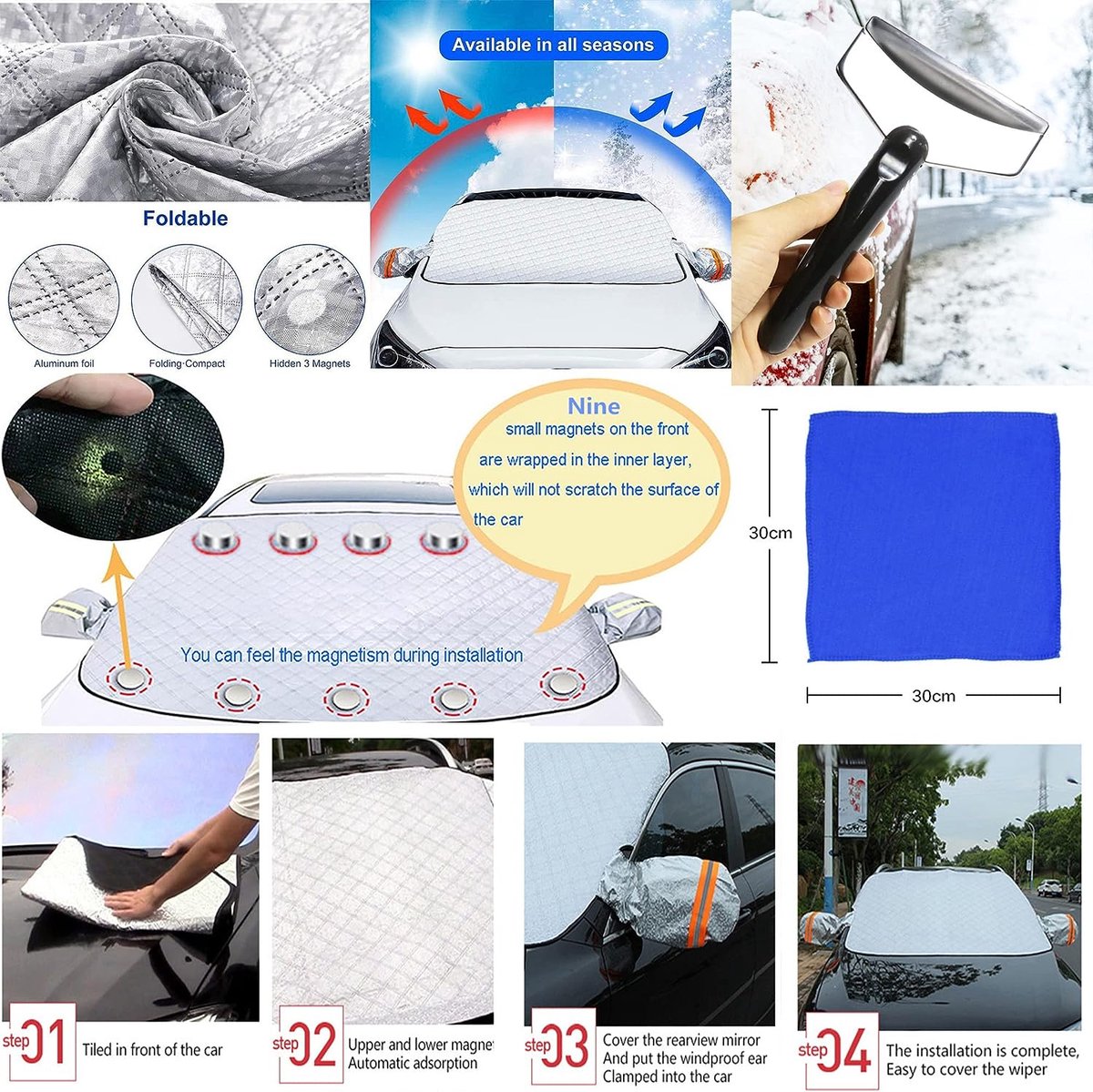  5Couches Bache Pare Brise Voiture Pare-Neige De Voiture Crochet  De Sangle Magnétique Protection Universelle De Voiture Contre Le Gel La  Neige La Glace La Pluie Et Le Soleil Pliable (Blanc)