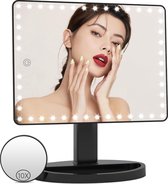 Grand miroir de maquillage avec lumières, grossissement 1X/10X, miroir cosmétique avec 35 lumières LED, interrupteur à écran tactile, double alimentation, miroir cosmétique rotatif à 360 °, miroir de table (noir)
