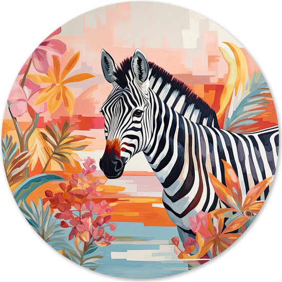 Graphic Message - Muurcirkel Zebra Hoofd - Wandcirkel Africa - Kleurrijk - Cirkel