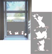 Raam / muur sticker poes / poezen / kat / katten wit   30 x 60 cm
