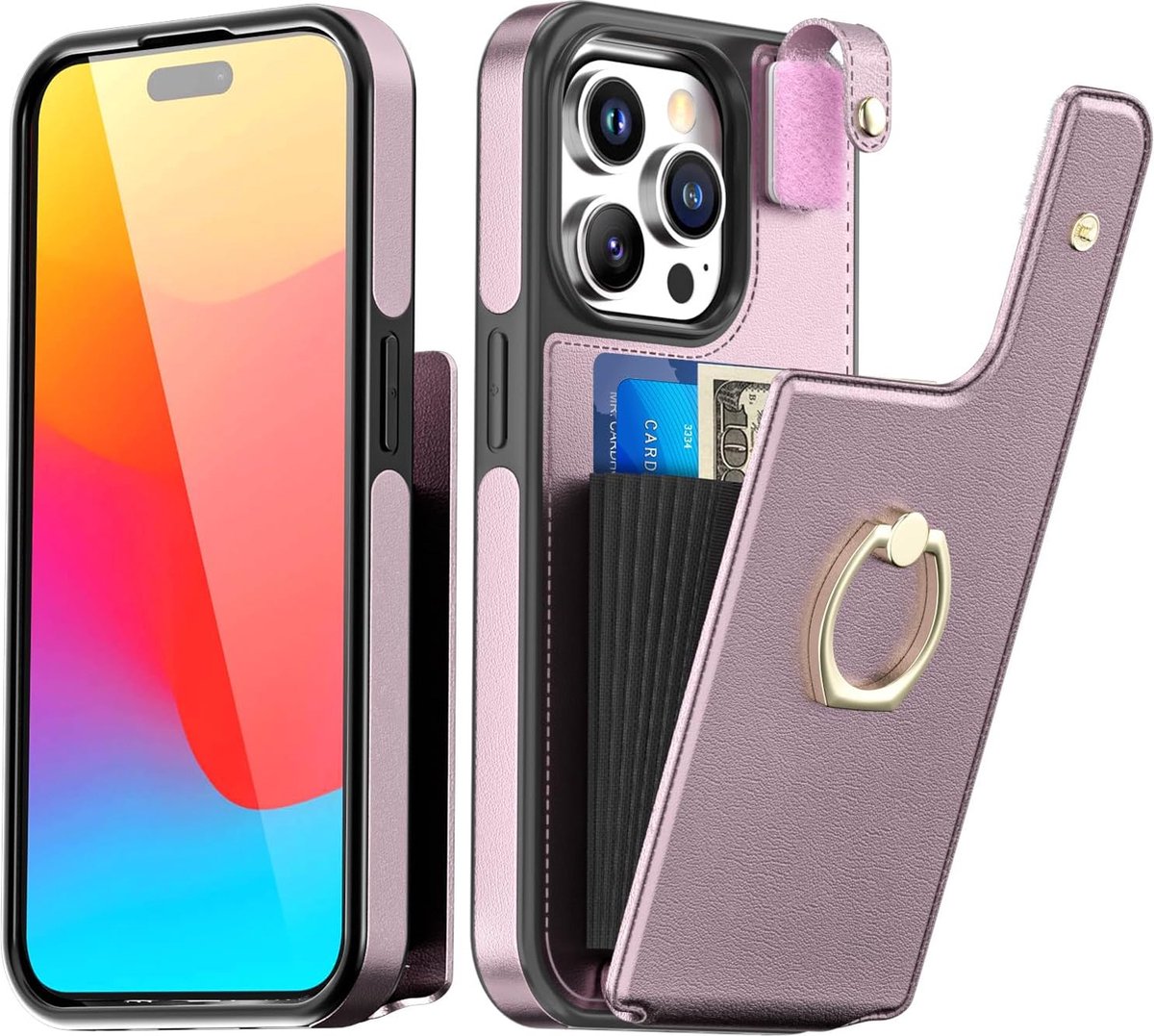 Geschikt voor Apple iPhone 15 Pro Max Portemonnee hoesje leer - Roze