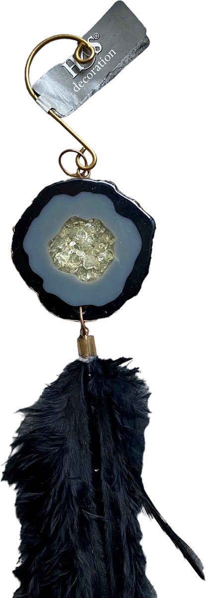 H&S - Decoratie hanger - Veer - Zwart - Gelukshanger - Decoratie