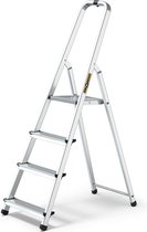 Trapladder met 4 treden, aluminium ladder, huishoudladder, belastbaar tot 125 kg, gratis haak
