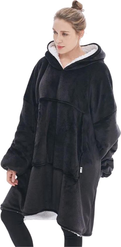 Pazzo Goods - Hoodie Deken – Zwart - Fleece Deken met Mouwen – XXL Hoodie Blanket