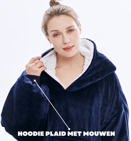 Pazzo Goods - Premium Hoodie Deken – Donkerblauw - Fleece Deken met Mouwen – XXL Hoodie Blanket - Pazzo Goods