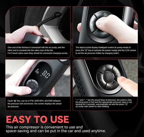 Fuegobird- Pompe électrique - Compresseur d'air portable - Petite pompe à pneu - Pompe à vélo pour la route