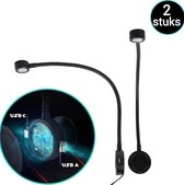 Lampe de Lecture Bolt Electronics avec Fonction Gradation - Lampes de Chevet LED - Veilleuses Tête de Lit - 1 Port USB & 1 Port USB-C - Rotatif à 360° - Zwart - 2 Pièces