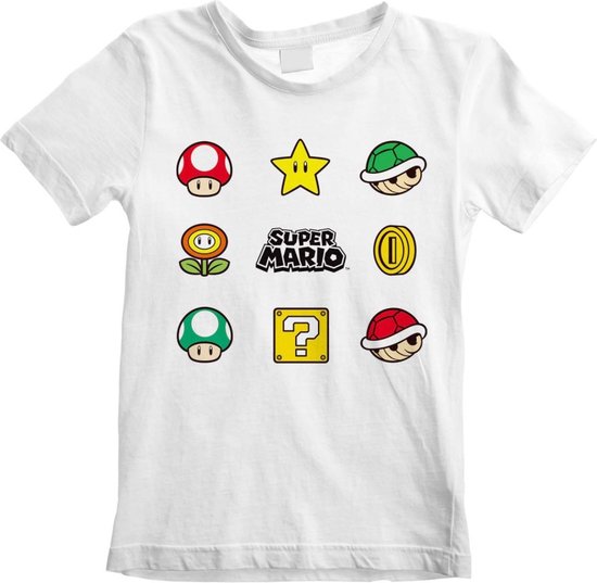 Nintendo Super Mario - Items Kids Tshirt - Kids tm jaar - Wit