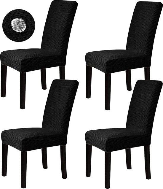 Stoelhoezen Set van 4 stoelhoezen stretchhoezen voor schommelstoelen eetkamerstoelen stoelen bescherming stoelhoezen decoratieve bi-elastische hoes voor hotel, bruiloft, banket, keuken, restaurant, feest, kantoor (zwart)