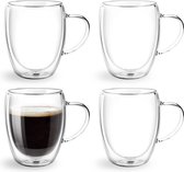 Latte macchiato-glazen, dubbelwandig, cappuccinokopjes, warmtebehoud, rode, dubbelwandige glazen van borosilicaatglas, theeglazen, koffieglazen, espresso (met handgreep)