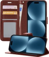 Hoesje Geschikt voor iPhone 15 Pro Hoesje Book Case Hoes Portemonnee Cover Walletcase - Hoes Geschikt voor iPhone 15 Pro Hoes Bookcase Hoesje - Bruin