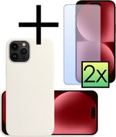 Hoes Geschikt voor iPhone 15 Pro Hoesje Cover Siliconen Back Case Hoes Met 2x Screenprotector - Wit