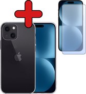 Hoesje Geschikt voor iPhone 15 Plus Hoesje Siliconen Case Hoes Met Screenprotector - Hoes Geschikt voor iPhone 15 Plus Hoes Cover Case - Transparant