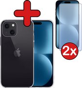 Hoesje Geschikt voor iPhone 15 Hoesje Siliconen Case Hoes Met 2x Screenprotector - Hoes Geschikt voor iPhone 15 Hoes Cover Case - Transparant