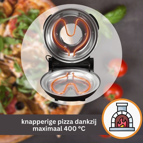 Sommertal PizzaProfi Elektrische Pizzaoven - Pizzaoven met 39cm of 32cm Steenplaat, Snelle 3-Minuten Pizza, tot 400°C - 5-delige set met Paninzet, 2x Pizzaschuiver, Snijder, Pizzasteen — afbeelding 3