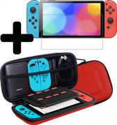 Hoes Geschikt voor Nintendo Switch OLED Case Hoesje Met Screenprotector - Bescherm Hoes Geschikt voor Nintendo Switch OLED Hoes Hard Cover - Rood
