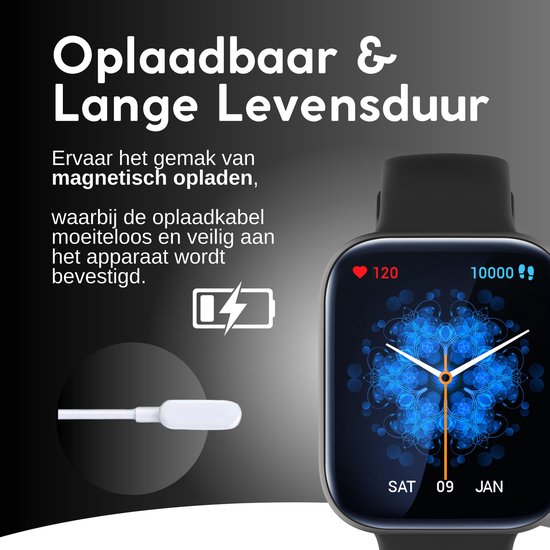 GØDLY® 45 Premium Smartwatch - Smartwatch Heren - Smartwatch Dames - 12 Maanden Garantie - Zwart - Gødly