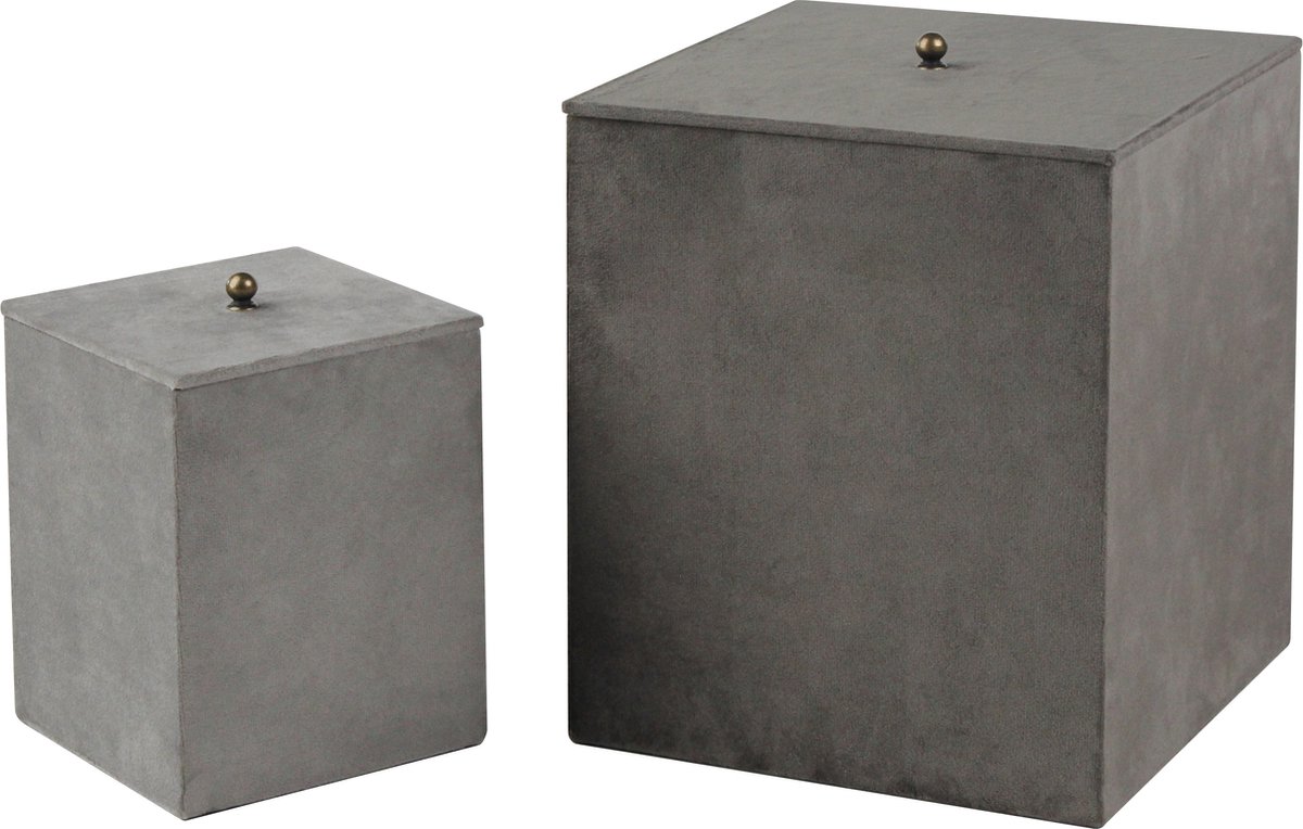 Oliva's - Opbergbox - Opbergmand met deksel - Opbergdoos - Set van 2 stuks - Velvet - Grijs