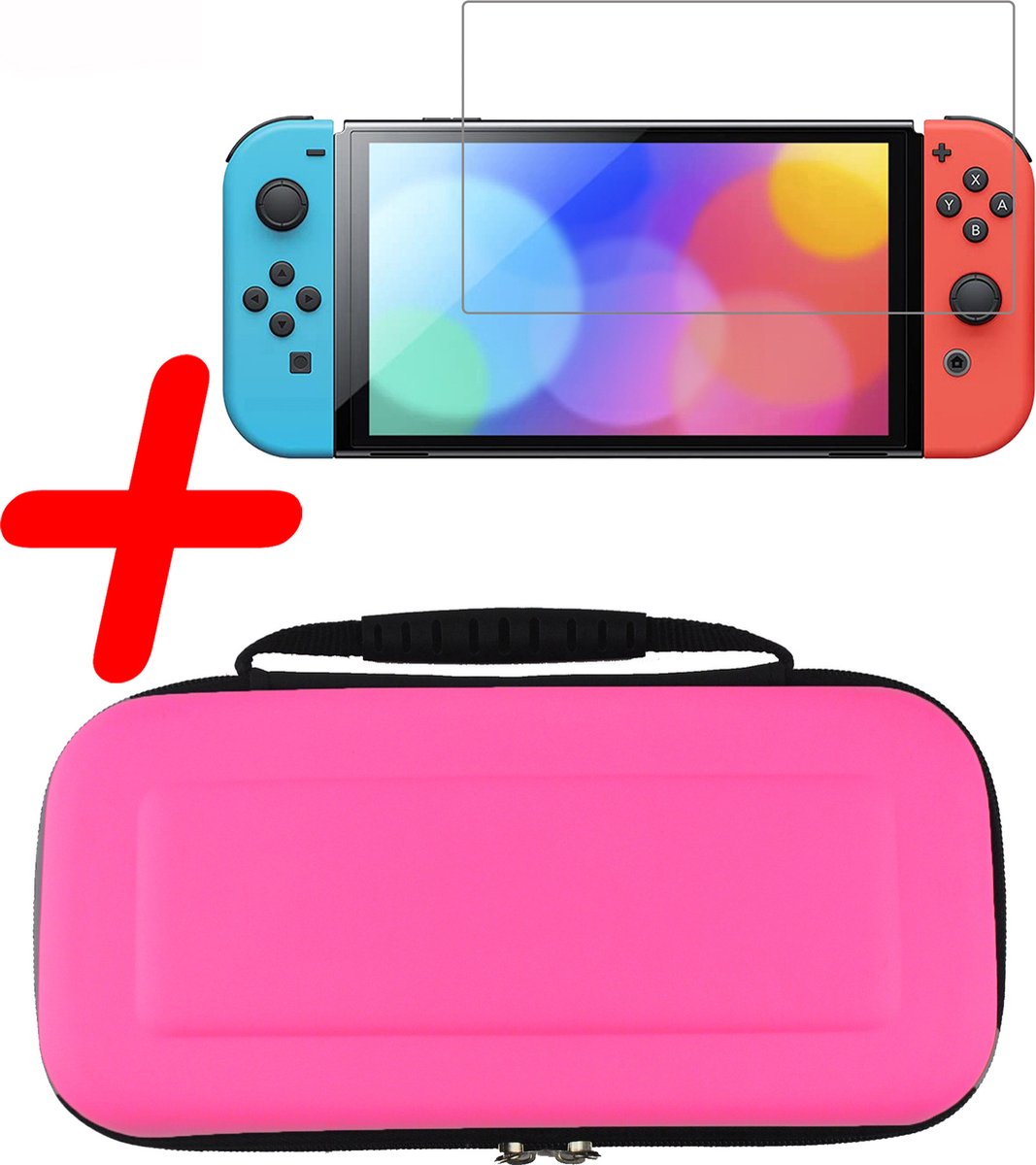 Hoesje Geschikt voor Nintendo Switch Case Hoes Hard Cover Met Screenprotector - Bescherm Case Geschikt voor Nintendo Switch Hoes - Roze