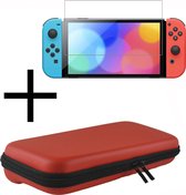 Hoesje Geschikt voor Nintendo Switch OLED Case Hoes Hard Cover Koord Met Screenprotector - Hoes Geschikt voor Nintendo Switch OLED Hoes - Rood
