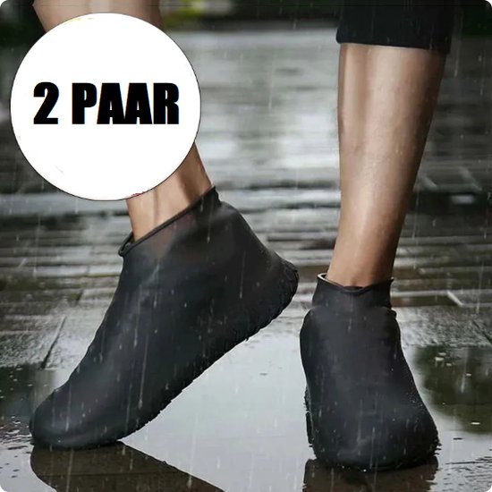 Siliconen overschoenen tegen de regen - Zwart Hoog - Herbruikbare waterdichte covers - Sneaker en schoen beschermers - antislip - 2 paar - Large