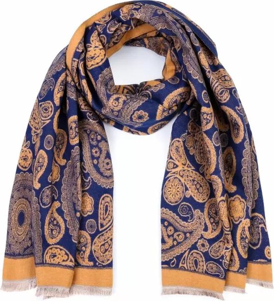 Bijoutheek Sjaal (Fashion) paisley motief (185cm x 62cm) Donker Blauw
