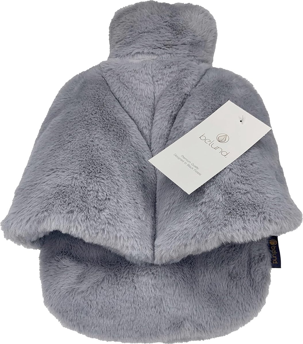 Goedkoopste Premium voetenwarmwaterkruik met dubbelzijdige extra dikke pluche overtrek, 2-in-1 bedfles en voetenwarmwaterkruik, voetenwarmer zonder stroom, super pluizige warmwaterkruik, kleur lichtgrijs