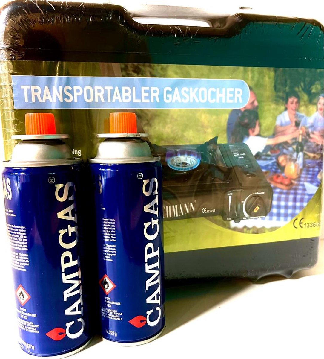 Kochmann Trasnportabler Gaskocher Camping - Draagbaar Gasvuur Met 2 kookstel gasflessen