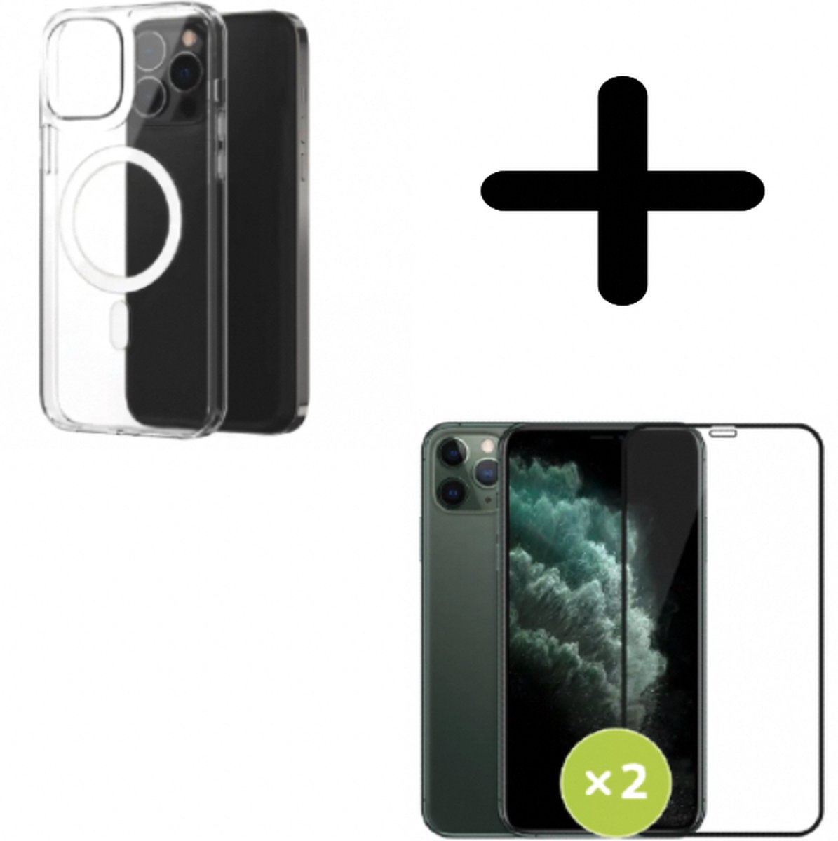 iPhone 15 Hoesje met MagSafe Transparant inclusief 2x Gehard Glas Screenprotector - NRY Shockproof Case - NRY Tempered Glass Screenprotector 2 pack