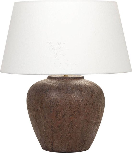 Keramiek tafellamp Midi Tom | 1 lichts | bruin / creme | keramiek / stof | Ø 35 cm | 53 cm hoog | klassiek / landelijk / sfeervol design