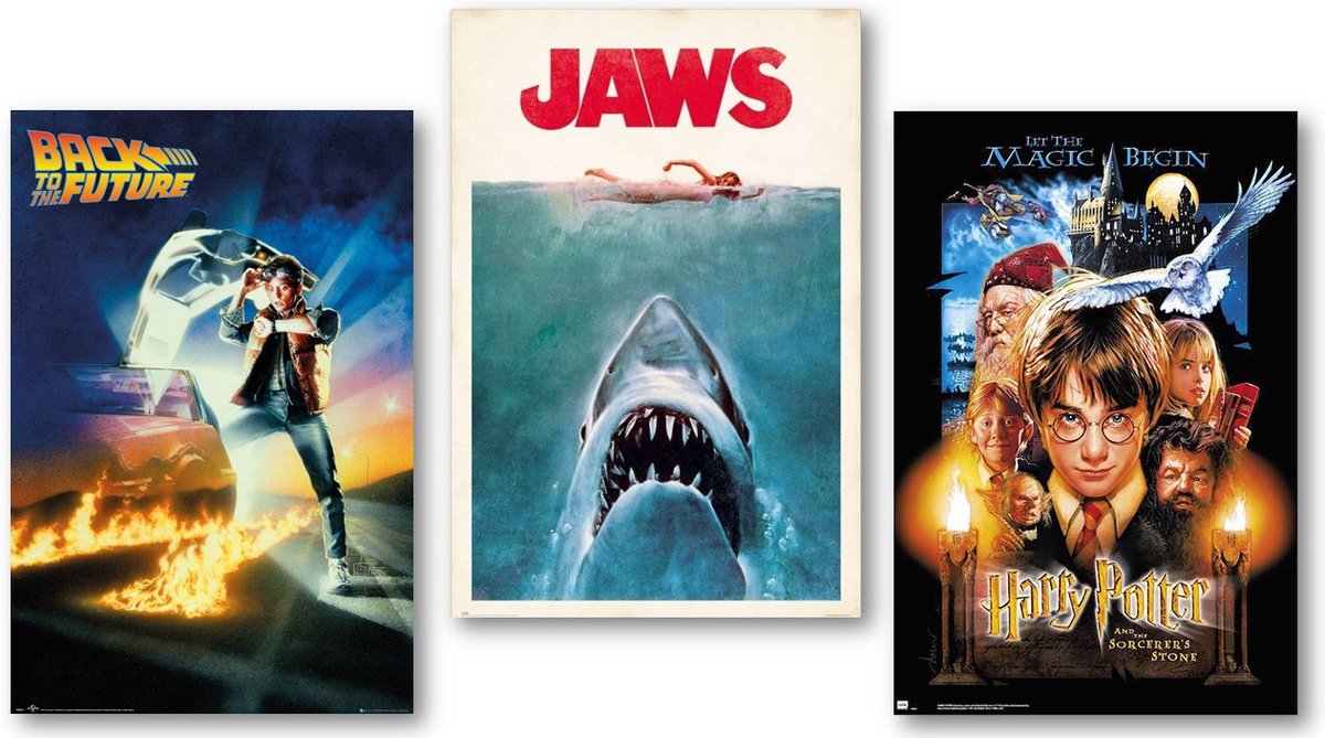 Posterpoint Filmposter set - Jaws - Harry Potter deel I - Back to the Future deel I - 61 x 91.5 cm multi