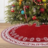 Grote kerstboomrok, 122 cm, rustieke kerstboommat met sneeuwvlokken, rendier, rood, gebreide kerstboomrok voor thuis, feest, vakantie, indoor, outdoor decoratie