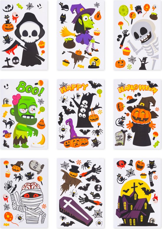 Festivz Halloween Raamstickers Frankenstein - Halloween Decoratie – Feestversiering – Oranje - Zwart - Groen - Feest